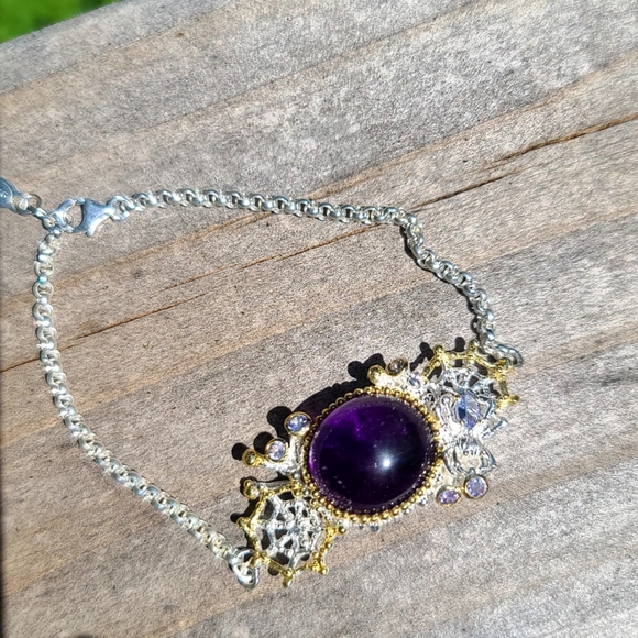 NEW Amethyst & Tanzanite 🕷 sterling spider & web bracelet - Picture 8 of 11